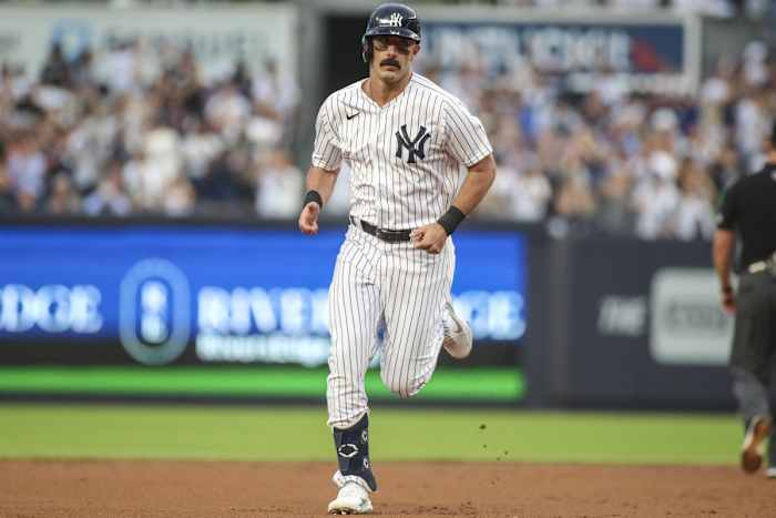 New York Yankees DH Matt Carpenter rounds bases